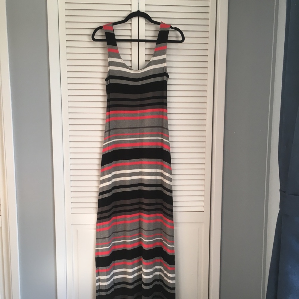 Merona Gray & Pink Striped Maxi Dress